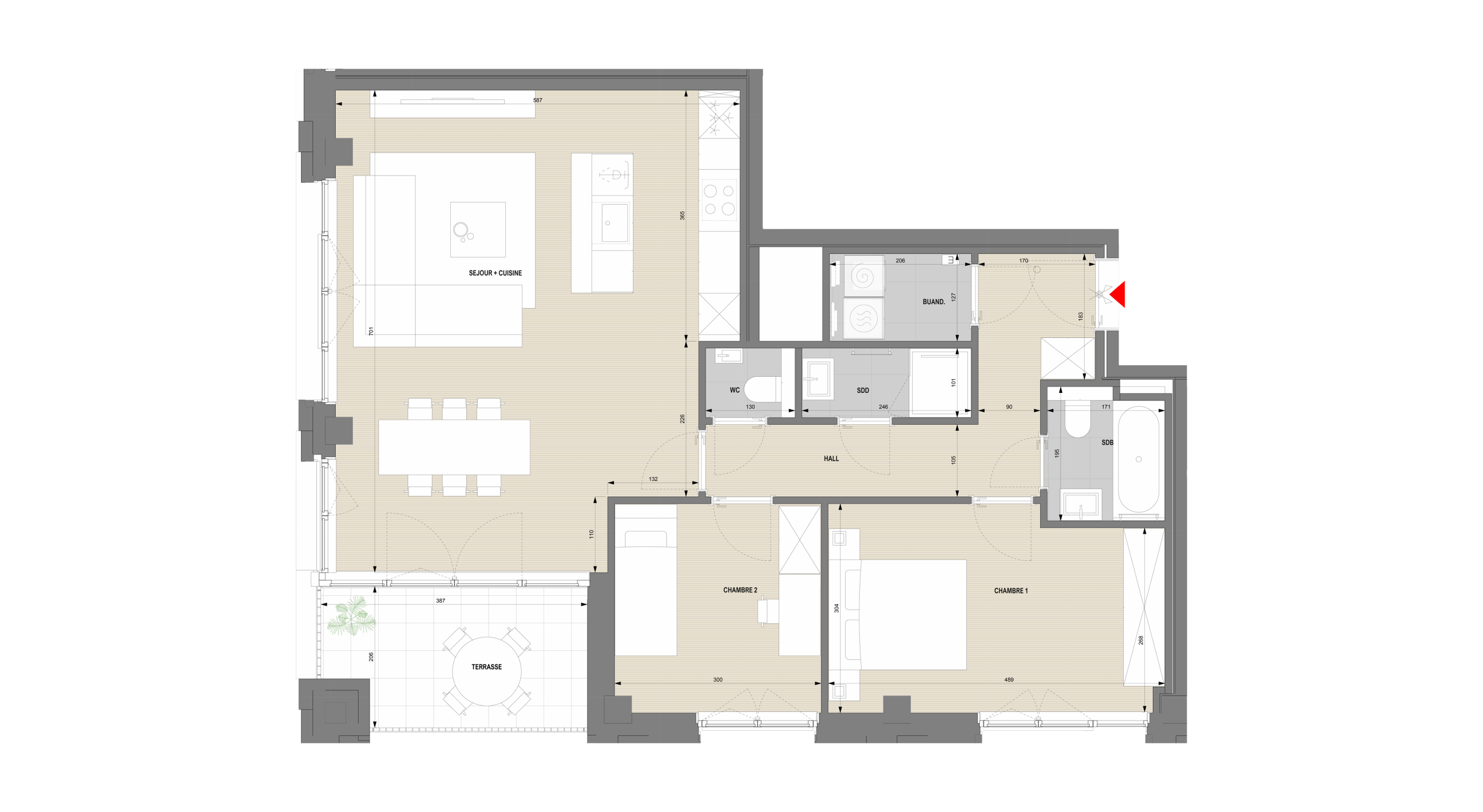 Matisse 16 Living - Plan type d'un appartement 2 chambres