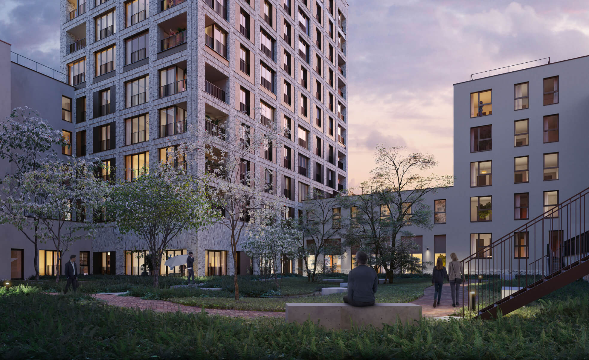 Vue du jardin réservé aux résidents au sein du projet Matisse 16 Living